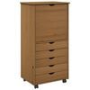vidaXL Rolling Cabinet 53 x 39 x 103 cm Solid Pine Wood Honey Brown