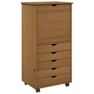 vidaXL Rolling Cabinet 53 x 39 x 103 cm Solid Pine Wood Honey Brown