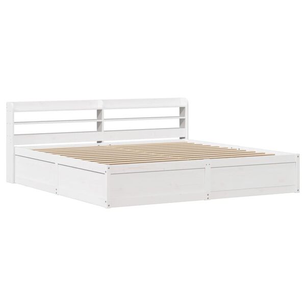 vidaXL Bed Frame with Headboard White 180x200 cm Super King Solid Wood Pine