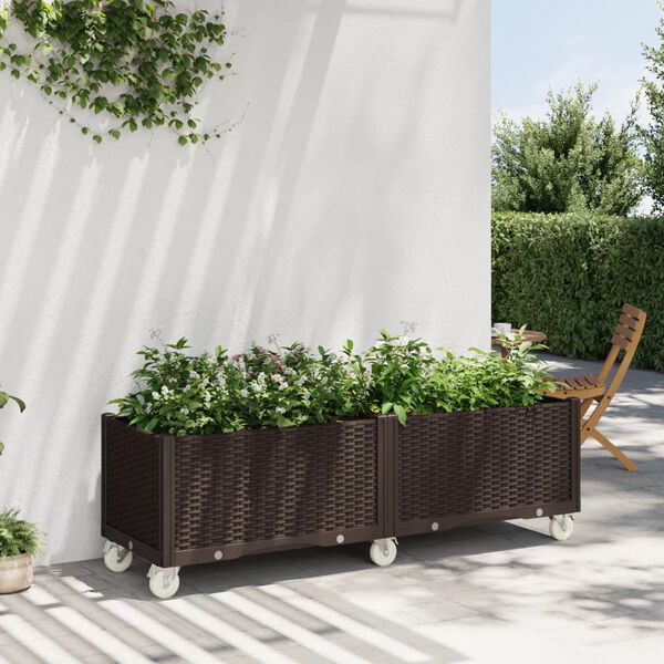 vidaXL Garden Planter with Wheels Brown 160x50x54 cm PP