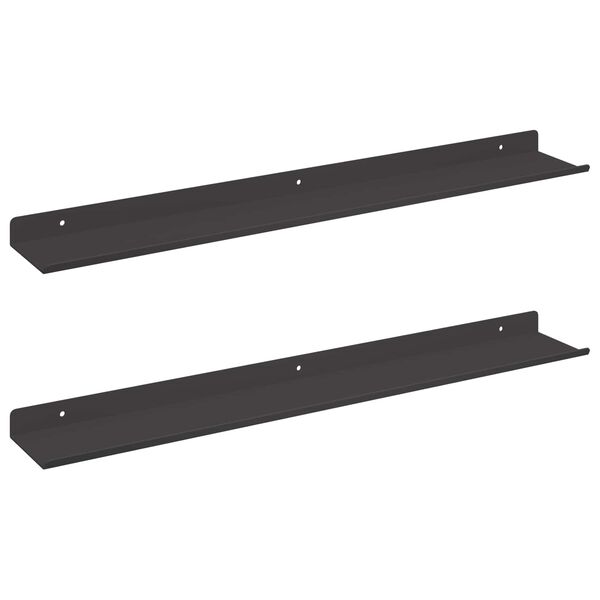vidaXL Floating Shelf Wall-mounted 2 pcs Black 60 x 8.5 x 2.5 cm Steel