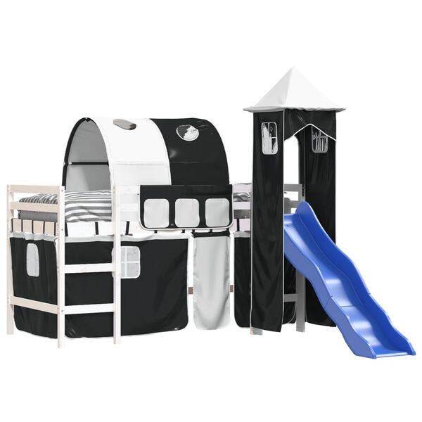vidaXL Kids' Loft Bed with Tower without Mattress White&Black 90x200cm