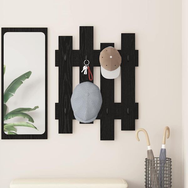 vidaXL Wall-Mounted Coat Rack Black Oak 60 x 3 x 82 cm Engineered wood