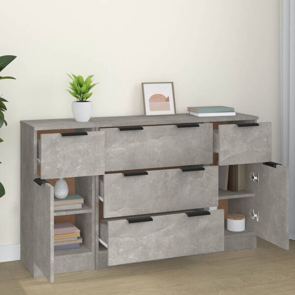 vidaXL 3 Piece Sideboard Set Concrete Grey Engineered Wood