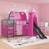 vidaXL Kids'Loft Bed Frame with Curtains, Arch, Slide, Tower