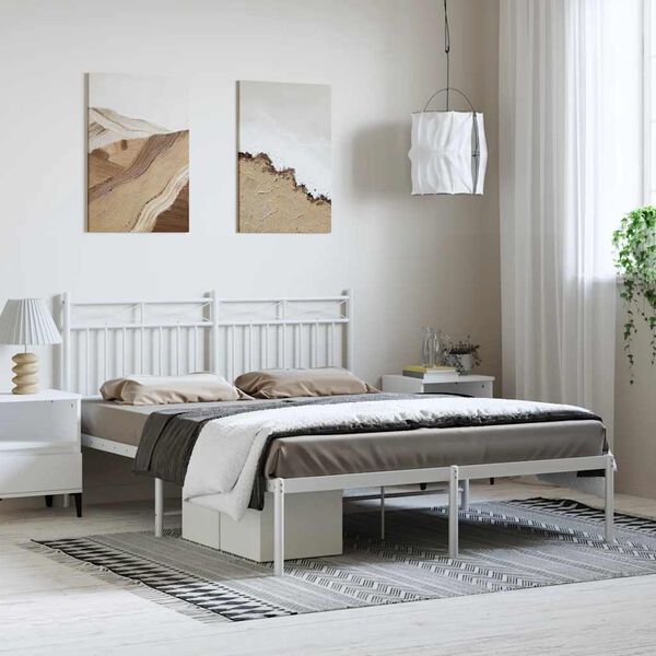 vidaXL Metal Bed Frame without Mattress with Headboard White 150x200cm
