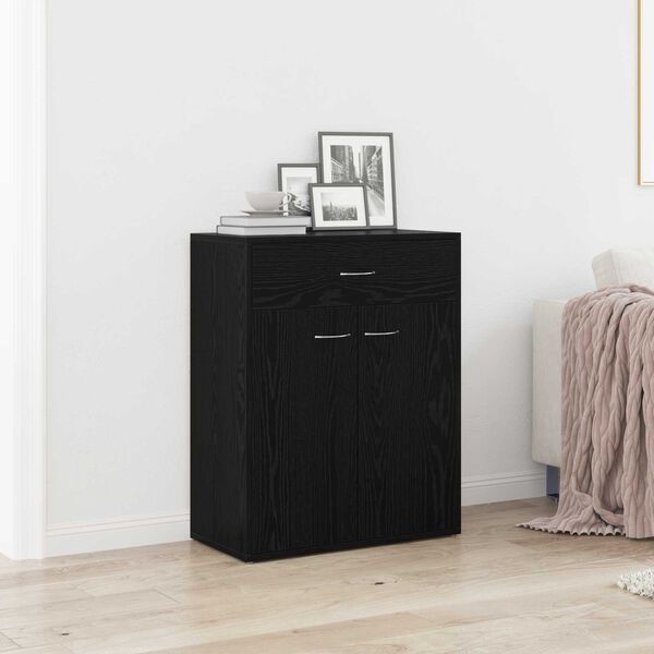 vidaXL Sideboard with Drawer Black Oak 60 x 30 x 75 cm Engineered Wood