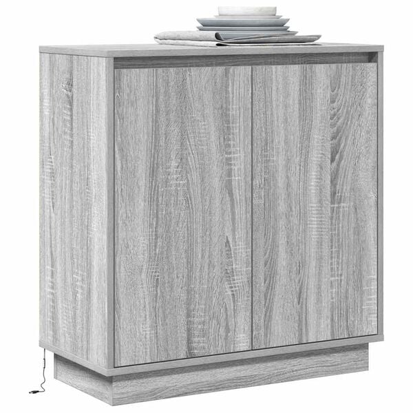 vidaXL LED Sideboard Grey Sonoma 71 x 34.5 x 75 cm Engineered Wood