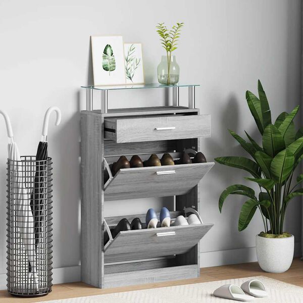vidaXL Shoe Cabinet Grey Sonoma 63x24x104 cm Engineered Wood