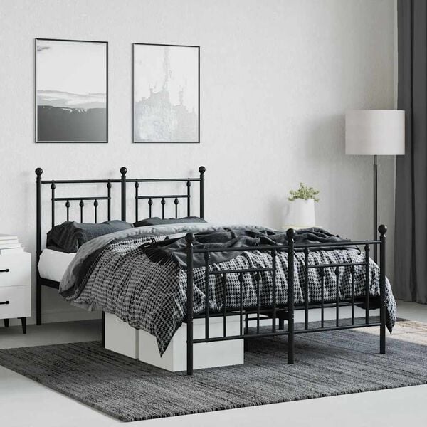 vidaXL Metal Bed Frame without Mattress with Footboard Black 120x200cm