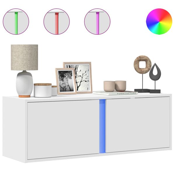 vidaXL TV Wall Cabinet with LED Lights White 100x31x35 cm