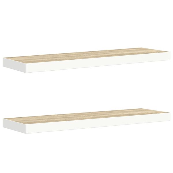 vidaXL Floating Wall Shelves 2 pcs Oak and White 80x23.5x3.8 cm MDF