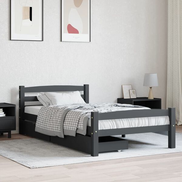 vidaXL Bed Frame without Mattress Dark Grey Solid Pinewood 100x200 cm (322090+321990)