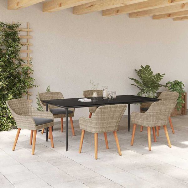 vidaXL Dining Set Light grey Poly rattan
