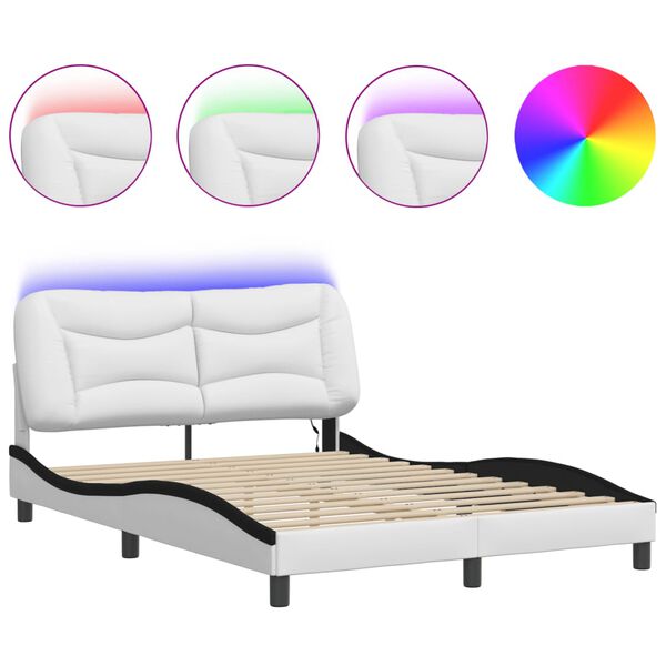 vidaXL Bed Frame with LED without Mattress "Hvar" White and Black 140x190 cm
