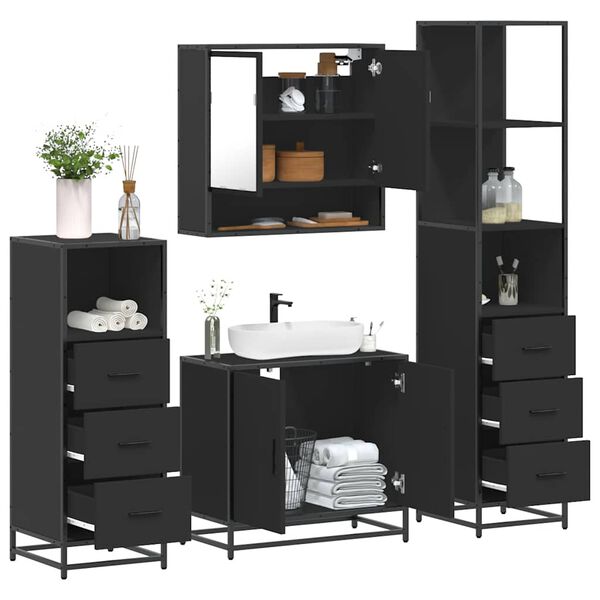 vidaXL 4&nbsp;Piece Bathroom Furniture Set&nbsp;Black Engineered Wood