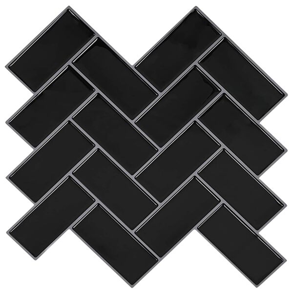 vidaXL Herringbone Tile 10 pcs Black 30 x 30 cm Polyurethane and PET
