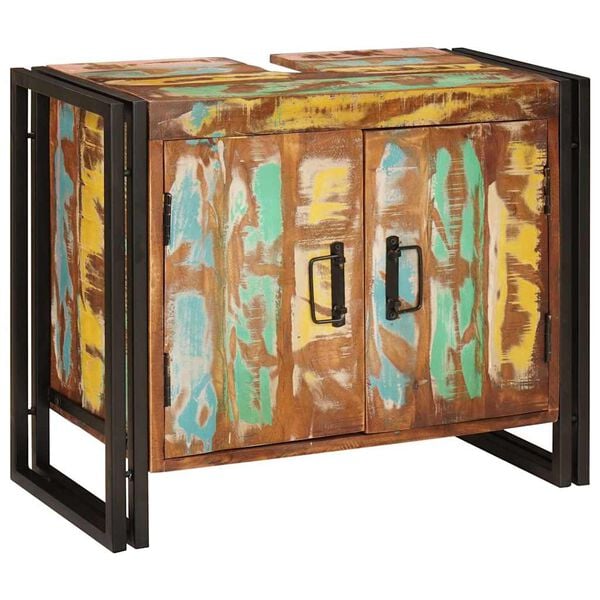 vidaXL Bathroom Sink Cabinet with Door Solid Reclaim wood and Iron