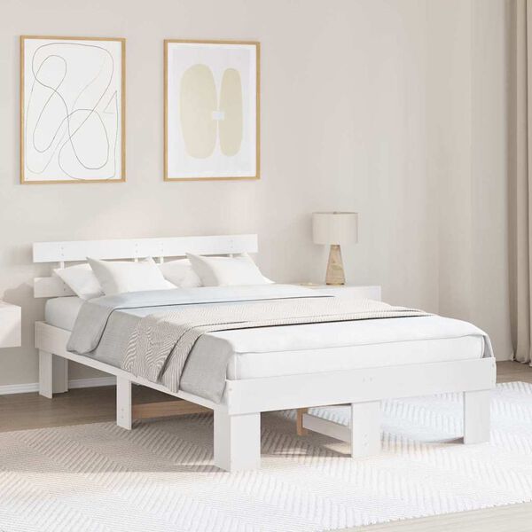 vidaXL Bed Frame with Headboard White 120 x 200 cm Solid Pine Wood