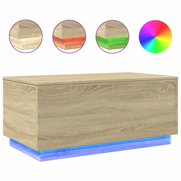 vidaXL Coffee Table with LED Lights Sonoma Oak 90x50x40 cm