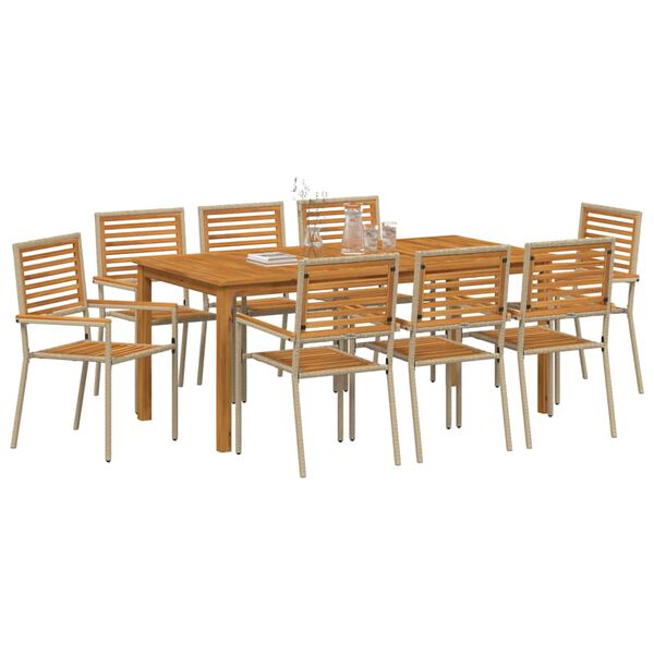 vidaXL Garden Dining Set 9 pcs Beige Poly rattan