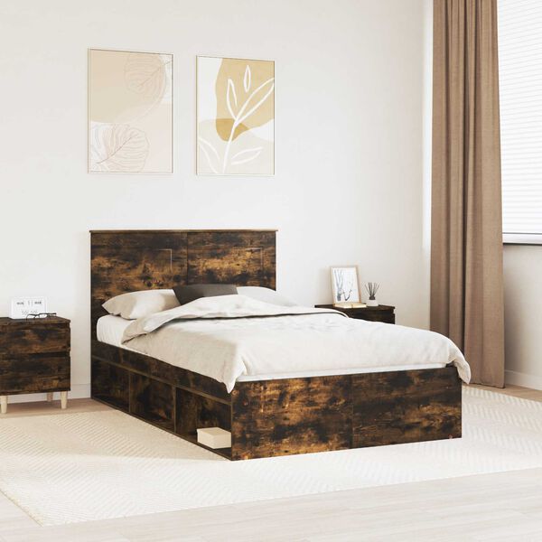 vidaXL Bed Frame Smoked Oak 120 x 200 cm Solid Pine Wood