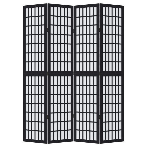 vidaXL Room Divider 4 Panels Black Solid Wood Paulownia