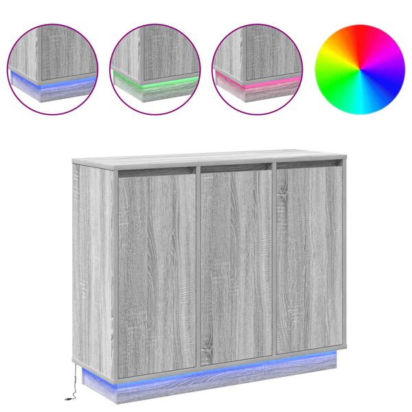 vidaXL LED Sideboard Grey Sonoma 90 x 32 x 75 cm Engineered Wood