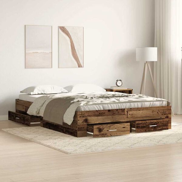 vidaXL Bed Frame with Drawer Old Wood 135 x 190 cm Engineered Wood