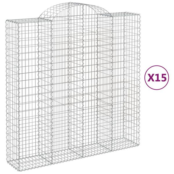 vidaXL Arched Gabion Baskets 15 pcs 200x50x200/220 cm Galvanised Iron