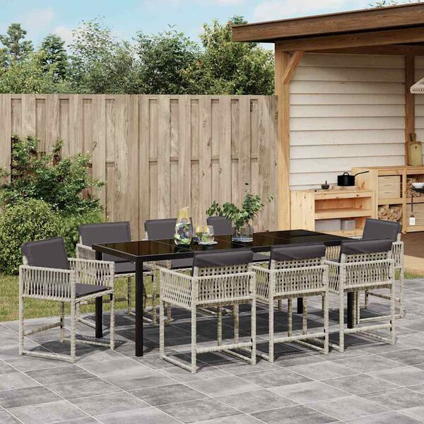 vidaXL Garden Dining Set 9 pcs Light Grey Poly Rattan