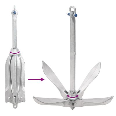 vidaXL Folding Anchor Silver 12 kg Malleable Iron