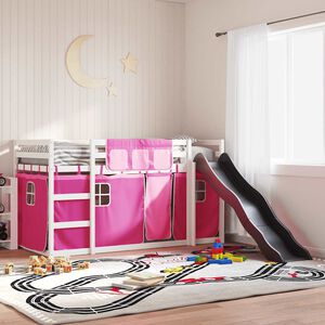 vidaXL Bunk Bed without Mattress with Slide and Curtains Pink 90x200 cm