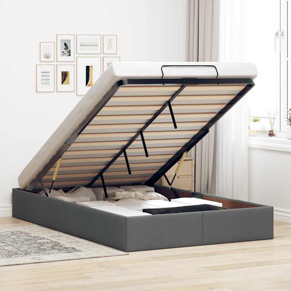 vidaXL Ottoman Bed Frame without Mattress Dark Grey Double Fabric
