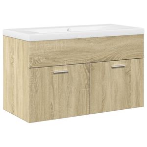 vidaXL Bathroom Sink Cabinet with Built-in Basin Sonoma Oak
