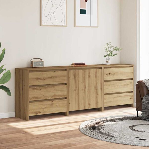 vidaXL 3 Piece Sideboard Artisan Oak Engineered Wood