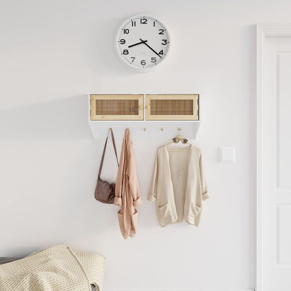 vidaXL Wall-mounted Coat Rack White Engineered Wood and Natural Rattan
