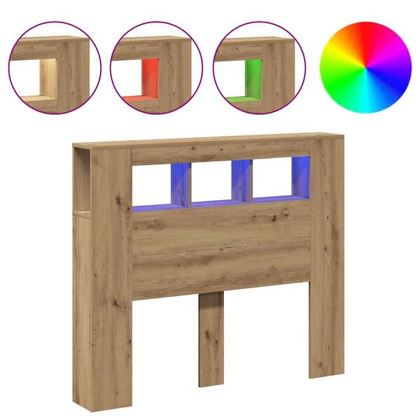 vidaXL LED Headboard Artisan Oak 120x18.5x103.5 cm Engineered Wood