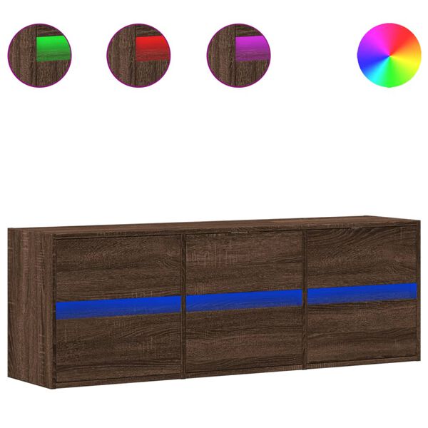 vidaXL TV Wall Cabinet with LED Lights Brown Oak 130x31x45 cm