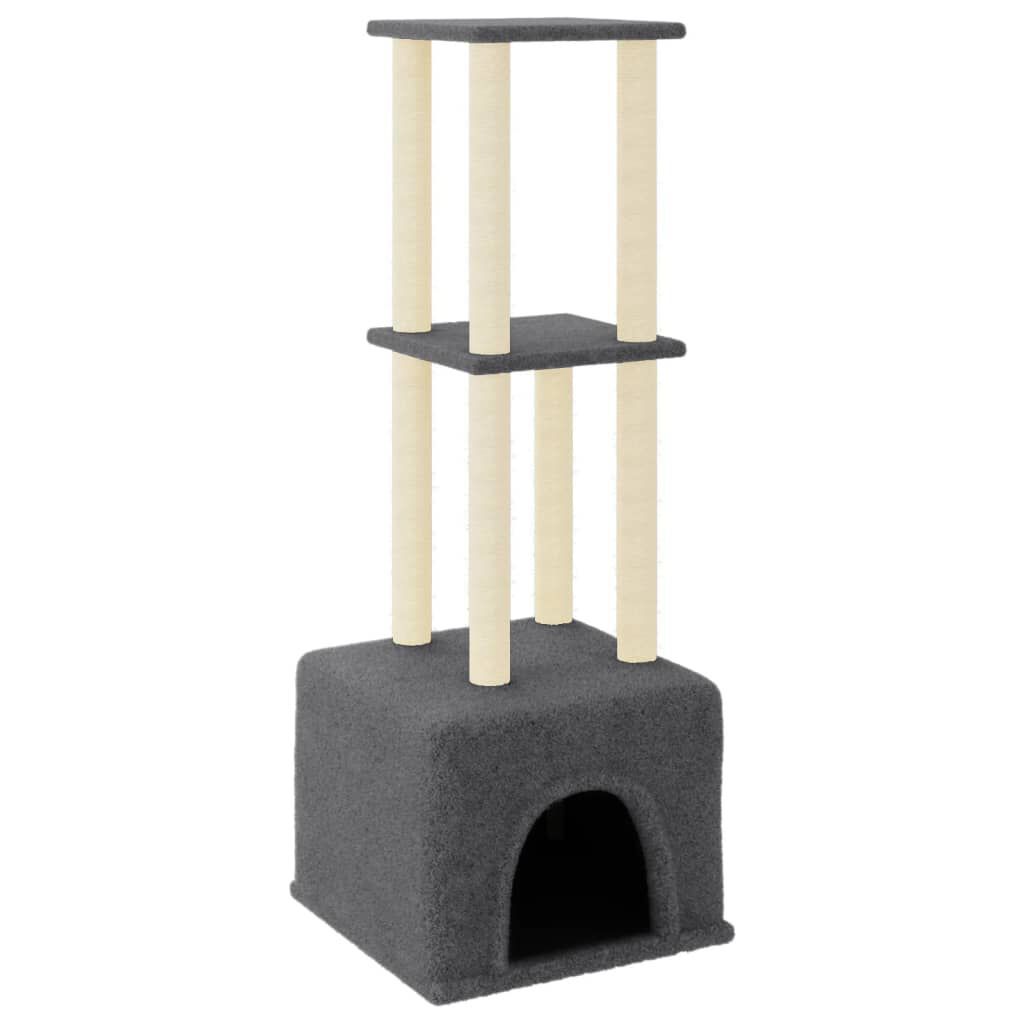 vidaXL Cat Tree with Sisal Scratching Posts Dark Grey 133.5 cm vidaXL