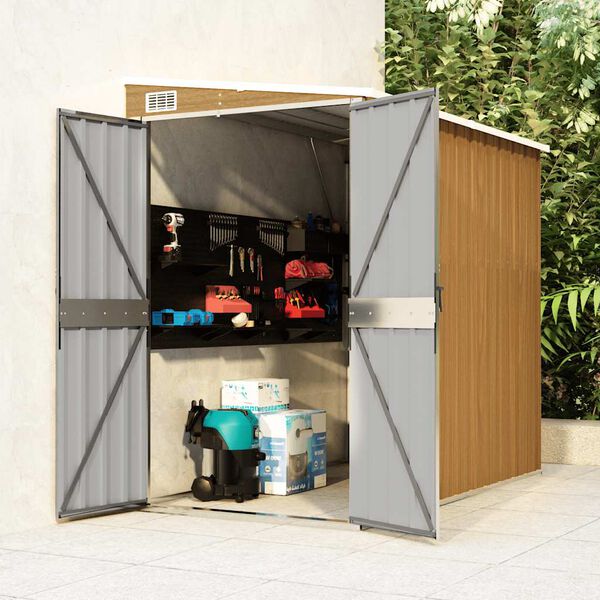 vidaXL Wall-mounted Garden Shed Brown 118x194x178 cm Galvanised Steel