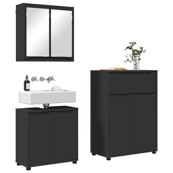 vidaXL Bathroom Furniture Set with Drawer 3 pcs Black Engineered Wood