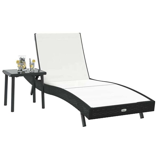 vidaXL Sun Lounger with Table 2 pcs Black, White 40 x 40 x 40.5 cm