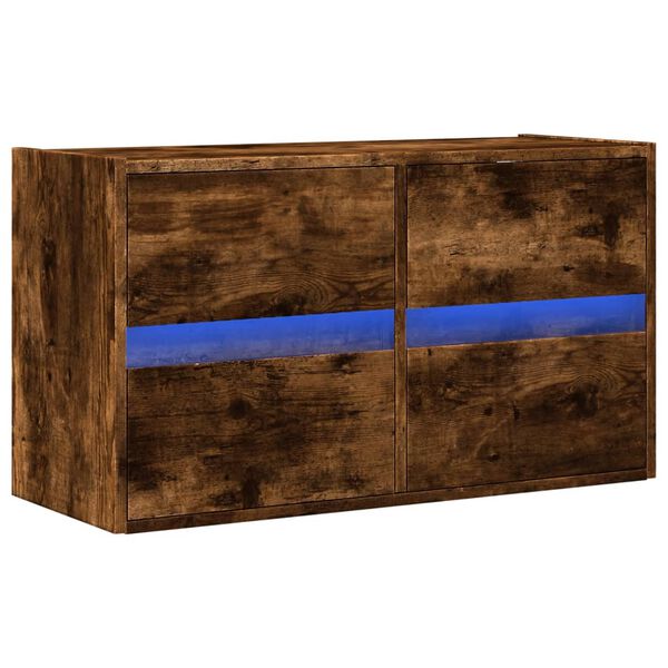 vidaXL TV Wall Cabinet with LED Lights Smoked Oak 80x31x45 cm