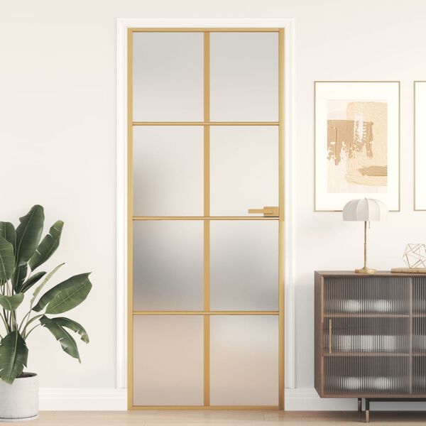 vidaXL Interior Door Slim Golden 83x201.5 cm Tempered Glass and Aluminium