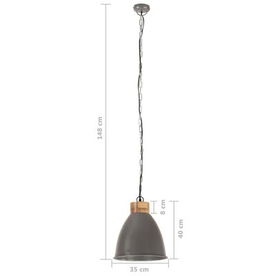 vidaXL Industrial Hanging Lamp Grey Iron & Solid Wood 35 cm E27