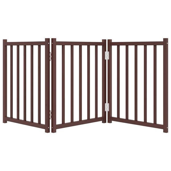 vidaXL Dog Gate Foldable 3 Panels Brown Oak 150 cm Solid Wood Fir