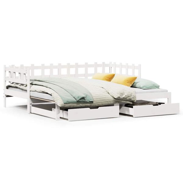 vidaXL Daybed with Trundle and Drawers without Mattress White 90x200 cm