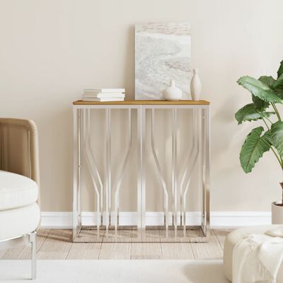 vidaXL Console Table Silver Stainless Steel and Solid Wood Acacia