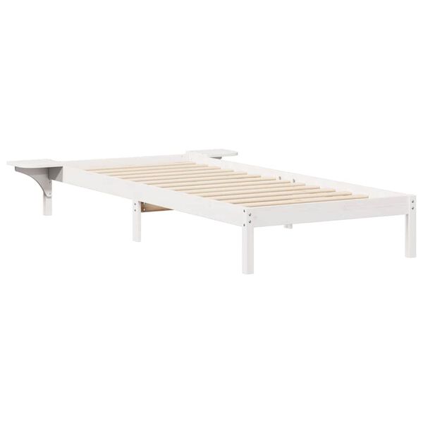vidaXL Bed Frame with Side Tables White 100 x 220 cm Solid Pine Wood